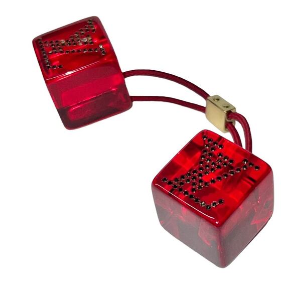 AUTH Louis Vuitton Red Lucite Rhinestone LV Logo Jumbo Hair Tie Cube Bobble - Picture 4 of 16